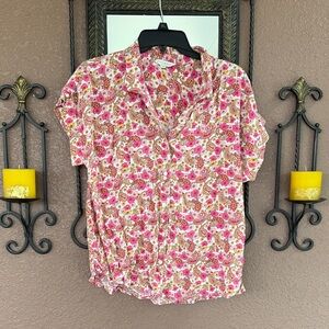 Lucky 🍀 Brand Floral Pink Button-Up Women's Top